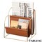 Fabulaxe Gold-Tone Metal Magazine Rack with Brown Faux Leather Sling Freestanding Organizer for Magazines Newspapers & Files